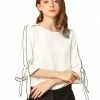 Allegra K Women's Office Blouse Ruffle Elbow Tie Sleeve Round Neck Elegant Top
