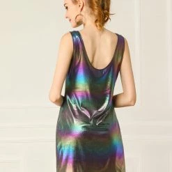 Allegra K Women's Sparkle Sleeveless Sexy Mini Party Metallic Clubwear Dress