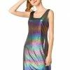Allegra K Women's Sparkle Sleeveless Sexy Mini Party Metallic Clubwear Dress