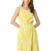 Allegra K Women's Floral Round Neck Sleeveless Belt Summer Dress