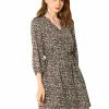 Allegra K Women's Summer Casual Dresses V Neck 3/4 Lantern Sleeves Floral Dress