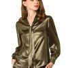 Allegra K Women's Sparkly Metallic Work Office Shirt Long Sleeve Tie Neck Glitter Shiny Blouse Top