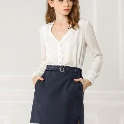 Allegra K Women's Work Office High Waist Pockets Belted A-Line Mini Skirt 16 Allegra K Women's Work Office High Waist Pockets Belted A-Line Mini Skirt