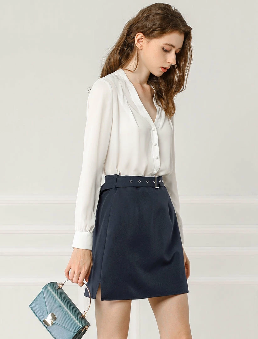 Allegra K Women's Work Office High Waist Pockets Belted A-Line Mini Skirt 6 Allegra K Women's Work Office High Waist Pockets Belted A-Line Mini Skirt