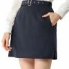 Allegra K Women's Work Office High Waist Pockets Belted A-Line Mini Skirt