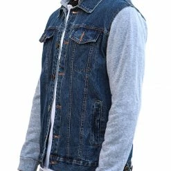 Allegra K Men's Hoodies Sweatshirt Jean Patchwork Sleeves Button Down Denim Jacket