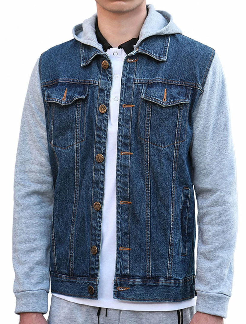 Allegra K Men's Hoodies Sweatshirt Jean Patchwork Sleeves Button Down Denim Jacket 3 Allegra K Men's Hoodies Sweatshirt Jean Patchwork Sleeves Button Down Denim Jacket