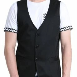 Allegra K Men's V Neck Sleeveless Two Pockets Button Down Solid Color Vest