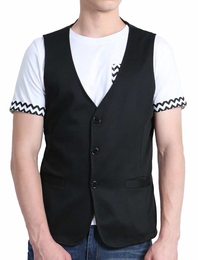 Allegra K Men's V Neck Sleeveless Two Pockets Button Down Solid Color Vest 4 Allegra K Men's V Neck Sleeveless Two Pockets Button Down Solid Color Vest