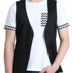 Allegra K Men's V Neck Sleeveless Two Pockets Button Down Solid Color Vest