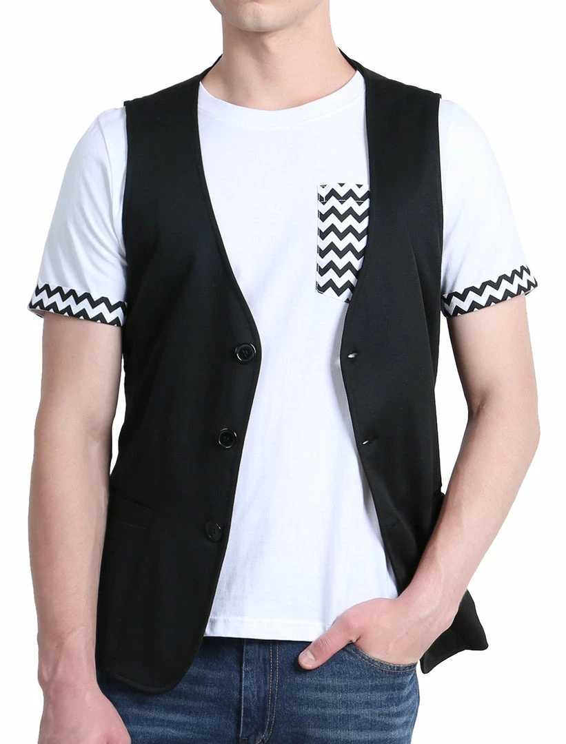 Allegra K Men's V Neck Sleeveless Two Pockets Button Down Solid Color Vest 3 Allegra K Men's V Neck Sleeveless Two Pockets Button Down Solid Color Vest