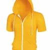 Allegra K Men's Hoodies Solid Color Zip Up Short Sleeve Jackets With Hood