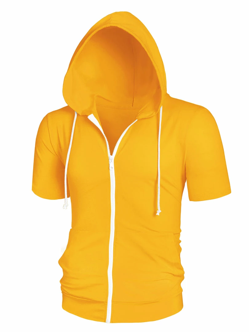 Allegra K Men's Hoodies Solid Color Zip Up Short Sleeve Jackets With Hood 3 Allegra K Men's Hoodies Solid Color Zip Up Short Sleeve Jackets With Hood