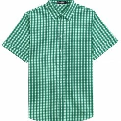 Allegra K Men's Western Shirts Check Button Down Short Sleeve Casual Plaid Shirt