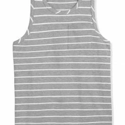 Allegra K Men's Striped Round Neck Color Block Sleeveless Basic Tank Top With Pocket