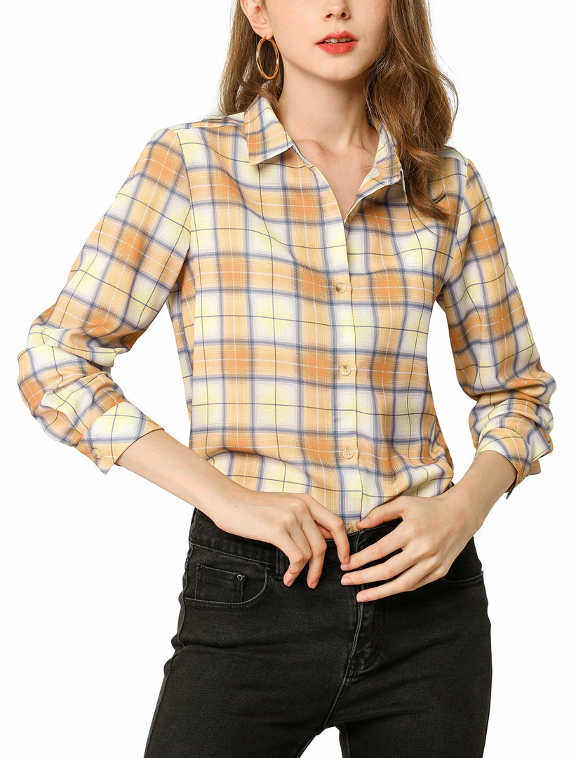 Allegra K Women's Plaid Shirt Casual Office Long Sleeves Button Up Shirts 3 Allegra K Women's Plaid Shirt Casual Office Long Sleeves Button Up Shirts