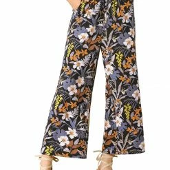 Allegra K Women's Palazzo Boho Floral Drawstring Waist Casual Tropical Wide Leg Pants With Pockets
