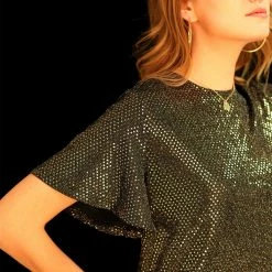Allegra K Women's Sparkle Sequin Flutter Short Sleeve Shift Metallic Dress