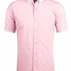 Allegra K Men's Contrast Collar Short Sleeve Slim Fit Casual Button Down Shirt