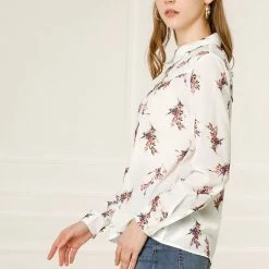 Allegra K Women's Casual Long Sleeves Button Down Turn Down Collar Floral Print Shirt Top