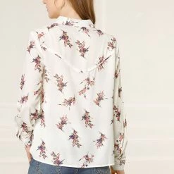 Allegra K Women's Casual Long Sleeves Button Down Turn Down Collar Floral Print Shirt Top