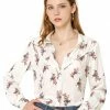 Allegra K Women's Casual Long Sleeves Button Down Turn Down Collar Floral Print Shirt Top
