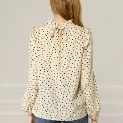 Allegra K Women's Ruffle Trim Polka Dots Blouse Long Sleeve Back Bow Tie Cute Top Shirt 42 Allegra K Women's Ruffle Trim Polka Dots Blouse Long Sleeve Back Bow Tie Cute Top Shirt