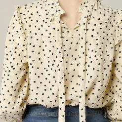Allegra K Women's Ruffle Trim Polka Dots Blouse Long Sleeve Back Bow Tie Cute Top Shirt 43 Allegra K Women's Ruffle Trim Polka Dots Blouse Long Sleeve Back Bow Tie Cute Top Shirt