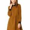 Allegra K Women's Plaid Long Sleeve Half Placket Contrast Point Collar Shirt Dress