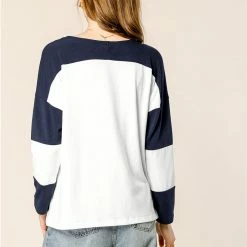 Allegra K Women's Color Block Long Sleeve Stretch Round Neck Knit Top