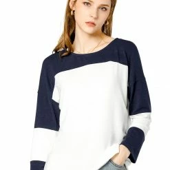 Allegra K Women's Color Block Long Sleeve Stretch Round Neck Knit Top