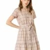 Allegra K Women's Plaid V Neck Button Down Belted A-Line Dress