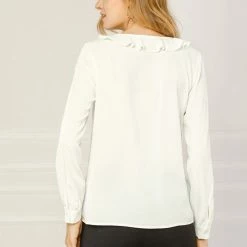 Allegra K Women's Ruffle V Neck Chiffon Blouse For Office Work Pleated Vintage Shirt