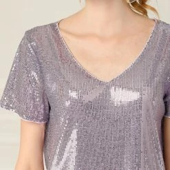 Allegra K Women's Glitter Sparkle V Neck Mini Party Club Sequin Dress 16 Allegra K Women's Glitter Sparkle V Neck Mini Party Club Sequin Dress