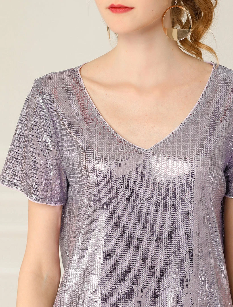 Allegra K Women's Glitter Sparkle V Neck Mini Party Club Sequin Dress 5 Allegra K Women's Glitter Sparkle V Neck Mini Party Club Sequin Dress