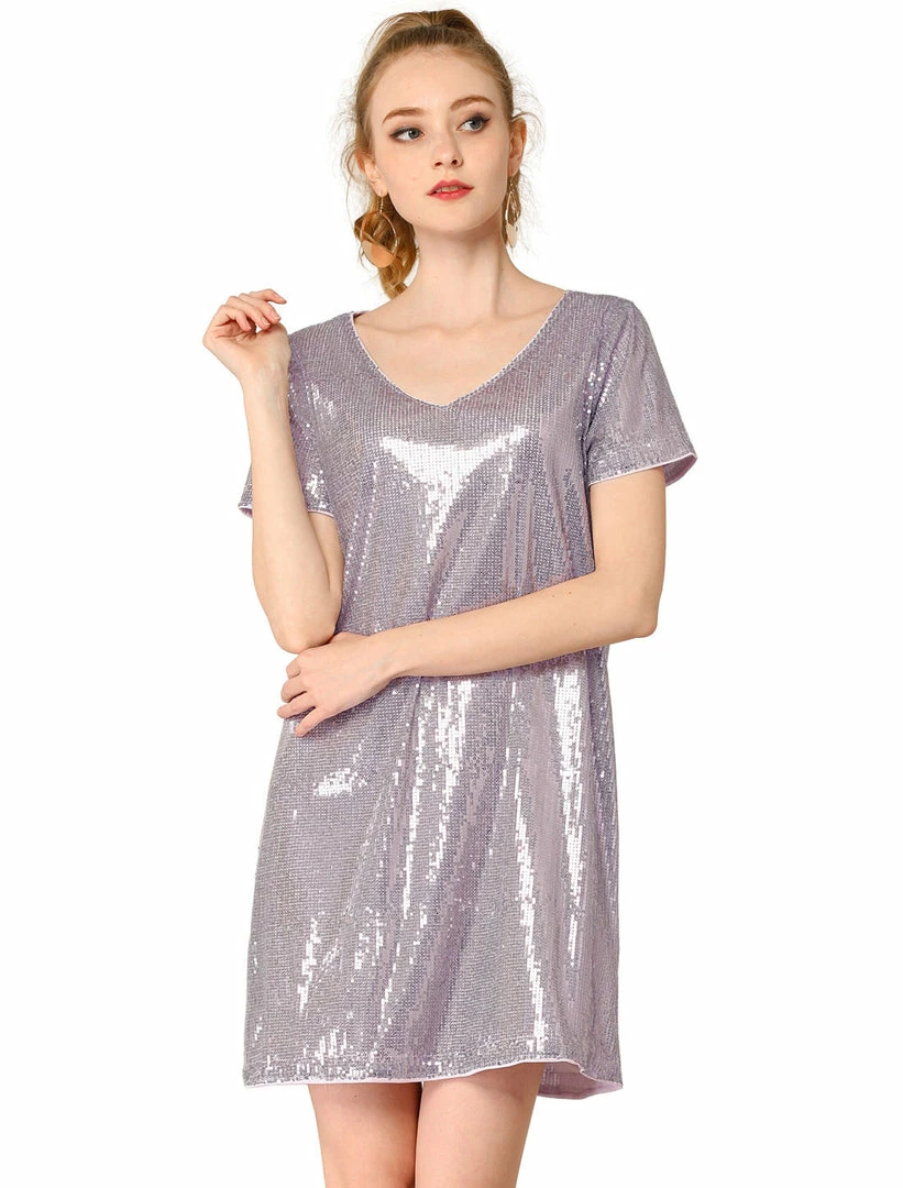 Allegra K Women's Glitter Sparkle V Neck Mini Party Club Sequin Dress 3 Allegra K Women's Glitter Sparkle V Neck Mini Party Club Sequin Dress