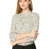 Allegra K Women's Pleated Neck 3/4 Sleeve Casual Office Dot Print Blouse Top