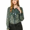 Allegra K Women's Collar Button Down Floral Long Sleeve Ruffled Shirt
