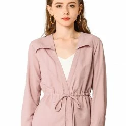 Allegra K Women's Casual Solid Color Drawstring Waist Long Sleeve Thin Jacket