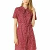 Allegra K Women's Dot Printed Tie Neck Button Down Belt Vintage Dress 1 Allegra K Women's Dot Printed Tie Neck Button Down Belt Vintage Dress