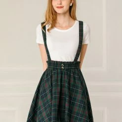 Allegra K Women's Tartan Plaid Button Decor Flare Skater Suspender Skirt 77 Allegra K Women's Tartan Plaid Button Decor Flare Skater Suspender Skirt