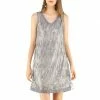Allegra K Women's Sequin Sleeveless V Neck Above Knee Fringe Shift Party Dress