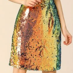 Allegra K Women's High Waist Party Club A-Line Sequins Sparkle Skirt
