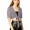 Allegra K Women's Leopard Printed Summer Bow Tie Chiffon Crop Top Blouse