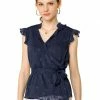 Allegra K Women's V Neck Ruffle Sleeveless Peplum Faux Wrap Tie Top Blouse