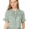 Allegra K Women's Floral Tie Neck Ruffle Short Sleeves Peasant Blouse Top 1 Allegra K Women's Floral Tie Neck Ruffle Short Sleeves Peasant Blouse Top