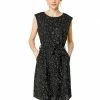Allegra K Women's Cap Sleeve Knee Length Pockets Loose Dots Belted Shift Dress