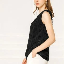 Allegra K Women's Casual Gathering Round Neck Sleeveless Striped Vest Top