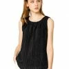 Allegra K Women's Casual Gathering Round Neck Sleeveless Striped Vest Top