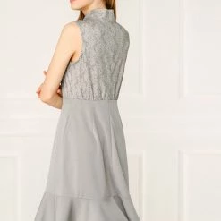 Allegra K Women's Floral Keyhole Ruffled Hem Work Elegant Sleeveless Dress